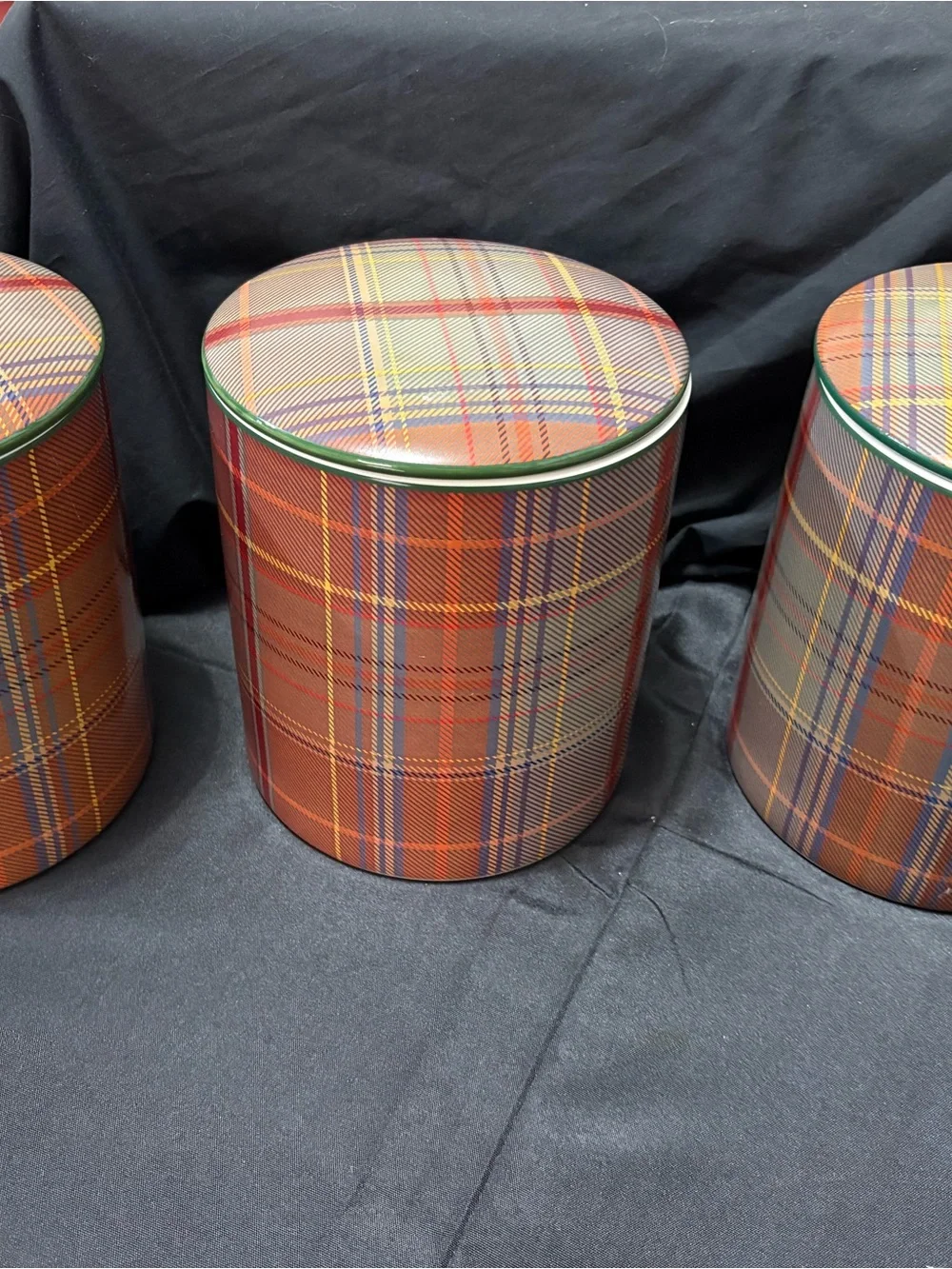 Pottery Barn Woodrow Plaid Ceramic Storage Canister